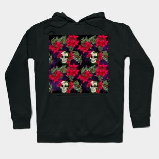 Gothic Pagan Holiday Skulls, Snakes, and Poinsettia Black and Purple Hoodie